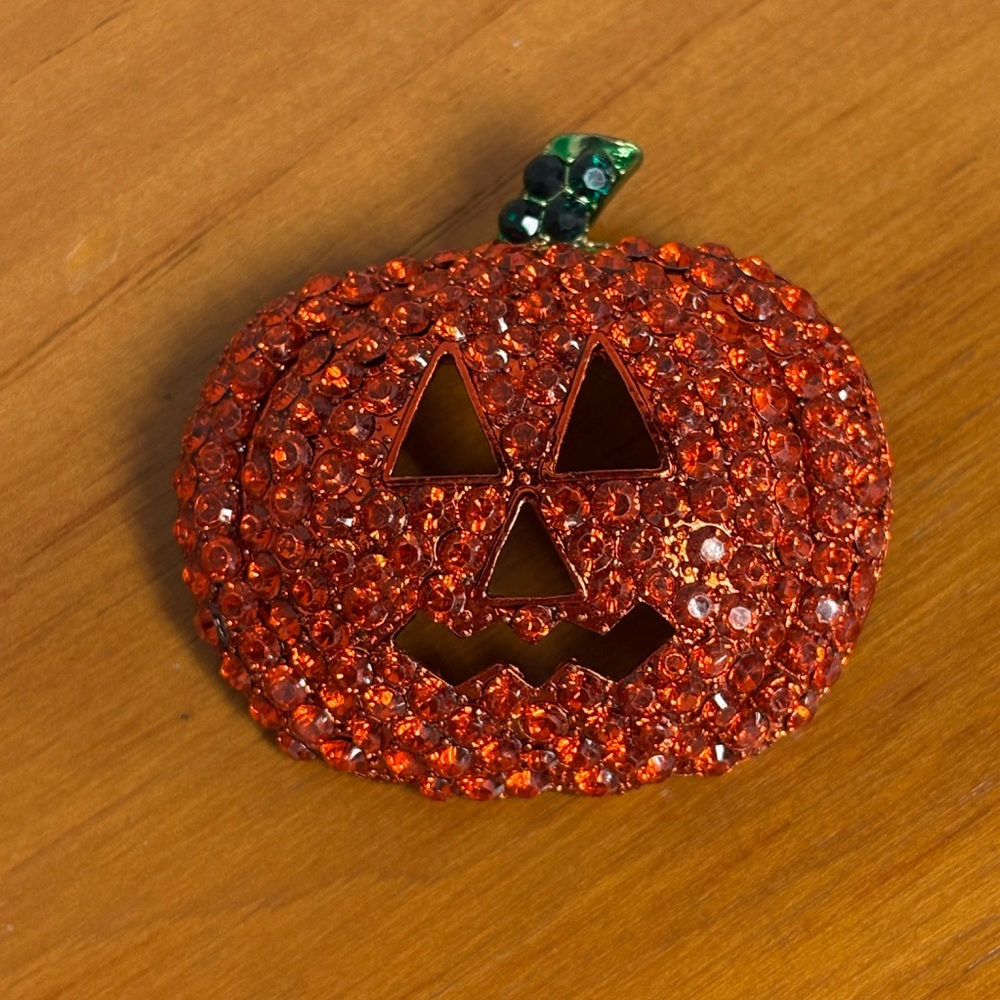 Rhinestone Pumpkin Brooch